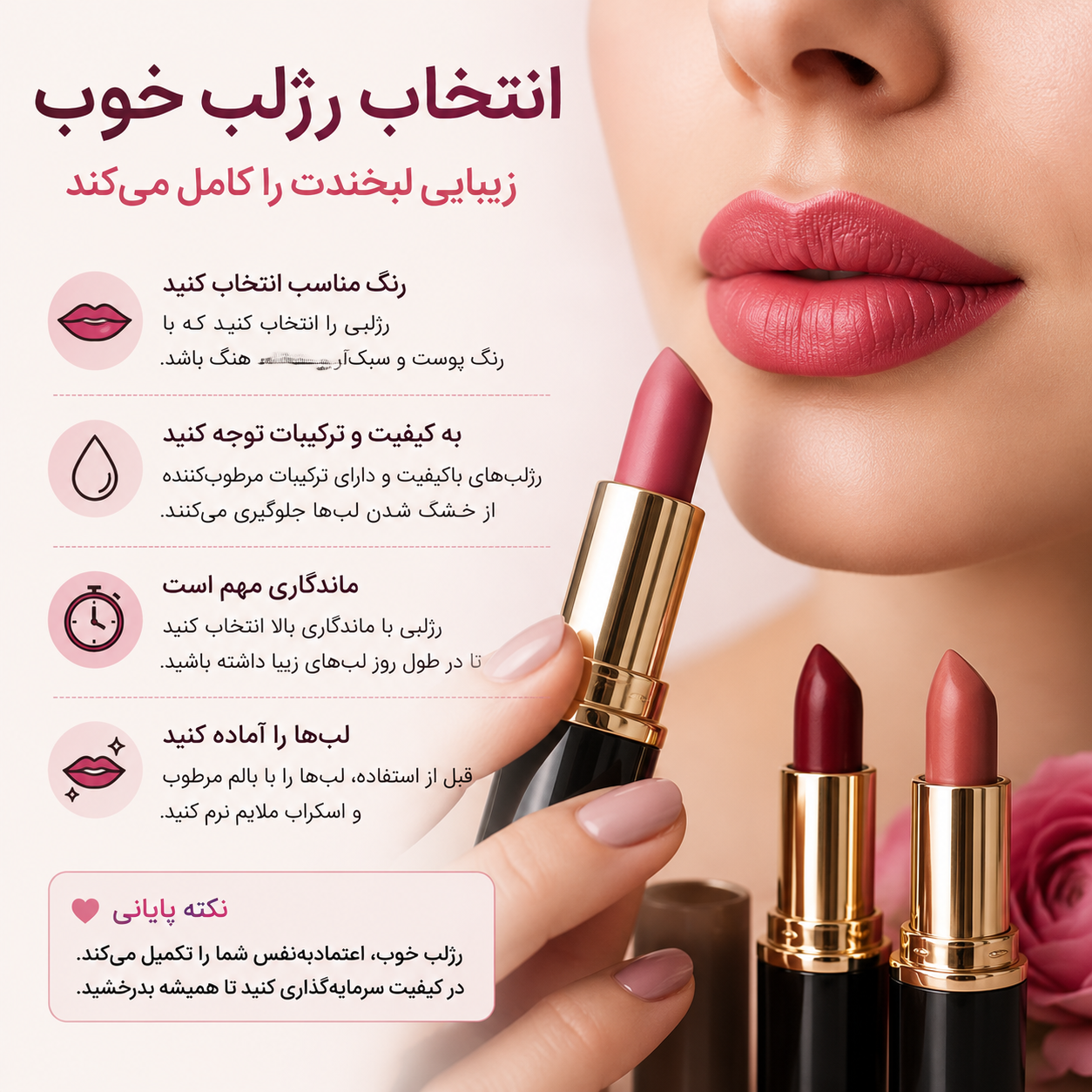انتخاب رژلب مناسب، زیبایی لبخندت را چند برابر می‌کند